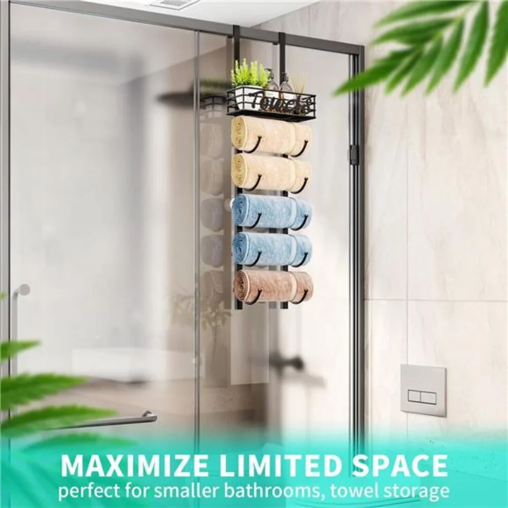 Towel Racks for Bathroom Storage - 6 Tier Over The Door & Wall Mount